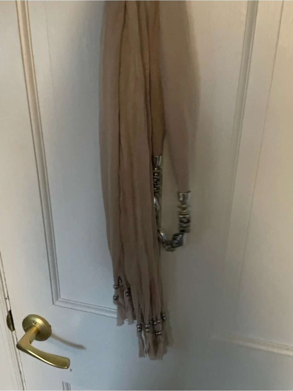 Neutral Beige Decorative lightweight Scarf with silver accents
